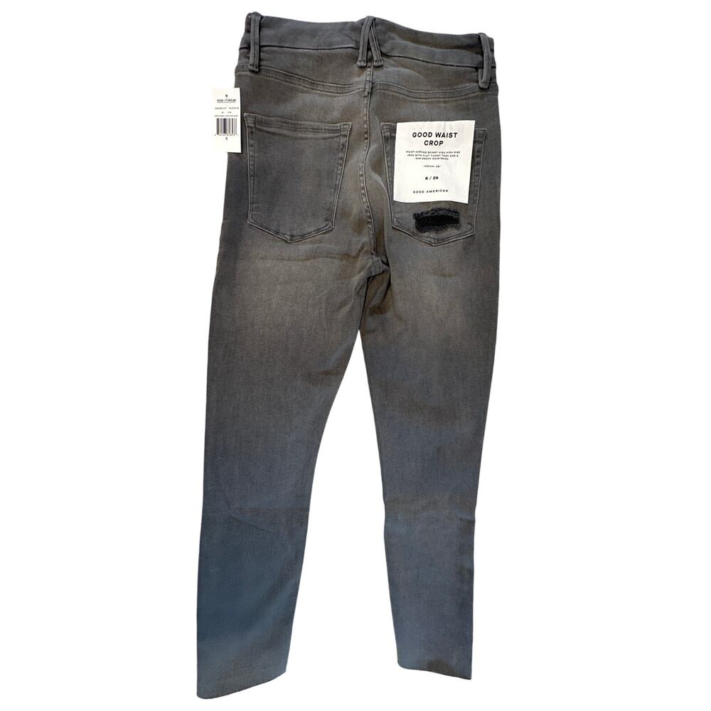 Good American Good Waist Crop Jeans Gray Raw Hem Size 8/29 NWT High Rise Stretch - Picture 2 of 8